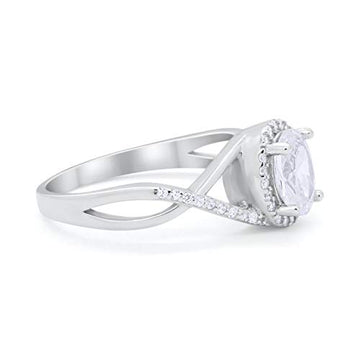 Infinity Shank Oval Engagement Ring Simulated CZ 925 Sterling Silver